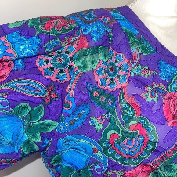 Diane Freis Skirt Set Womens Vintage Floral Purple Red Blue Polyester Top Button - Picture 15 of 15